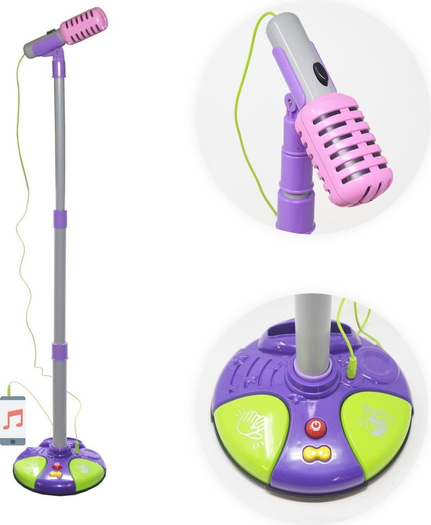 Mikrofon Kinder - Standmikrofon - Mikrofon - Kinderspielzeug - Geschenk für Mädchen - Kunststoff lila/pink/grau - mit Handyanschluß - batteriebetrieben (3xAA) - höhenverstellbar 44-90 cm