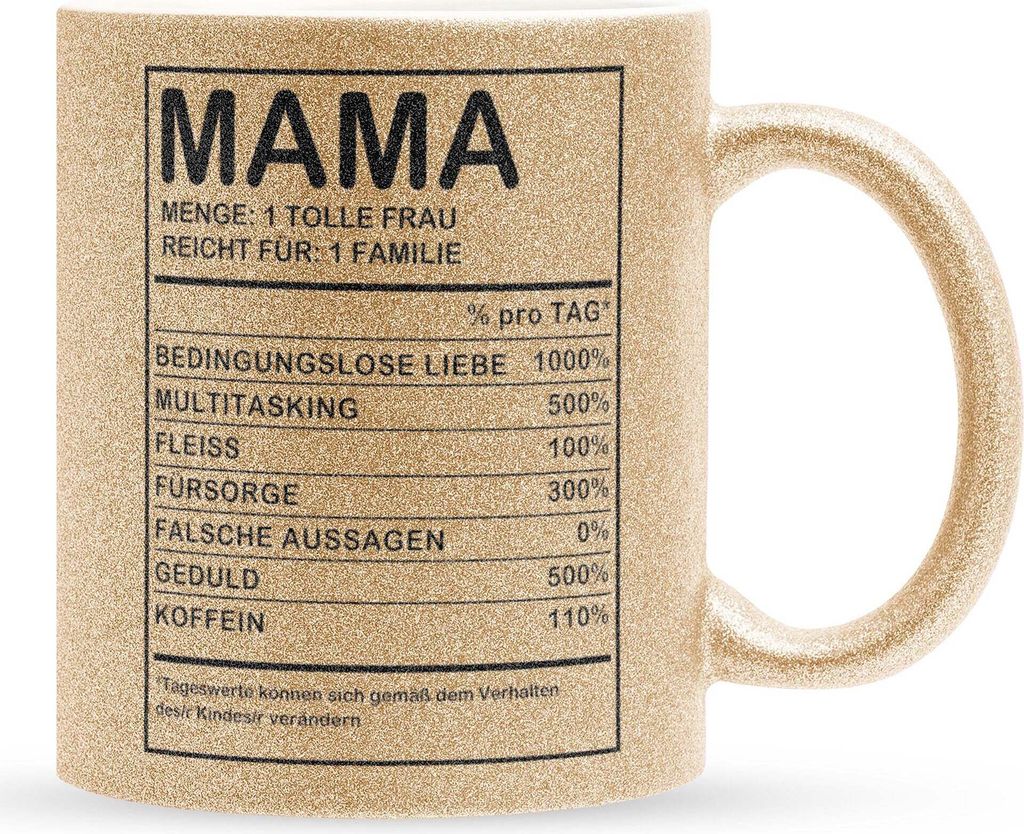 22Feels Glitzertasse Gold Mama Geschenk Muttertag Mutter Geburtstag Kaffeetasse Frauen Weihnachten Haferl Geschenkidee Bürotasse