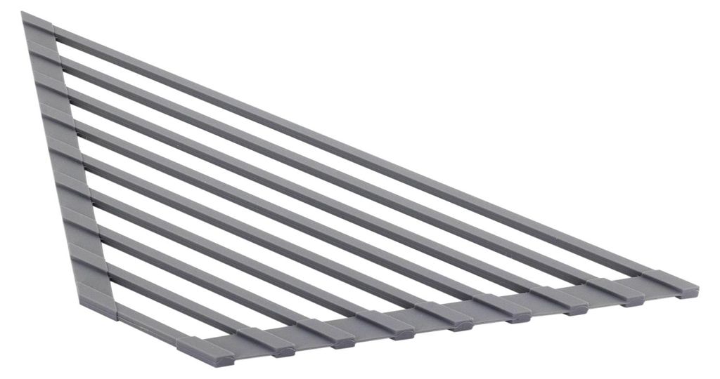 Masilic TRIA 43 Dreieckige Rollmatte für Spüle, Faltbarer Abtropfständer, 9 Edelstahlstäbe, Grau, Platzsparende Abtropfmatte für Küchenspüle...