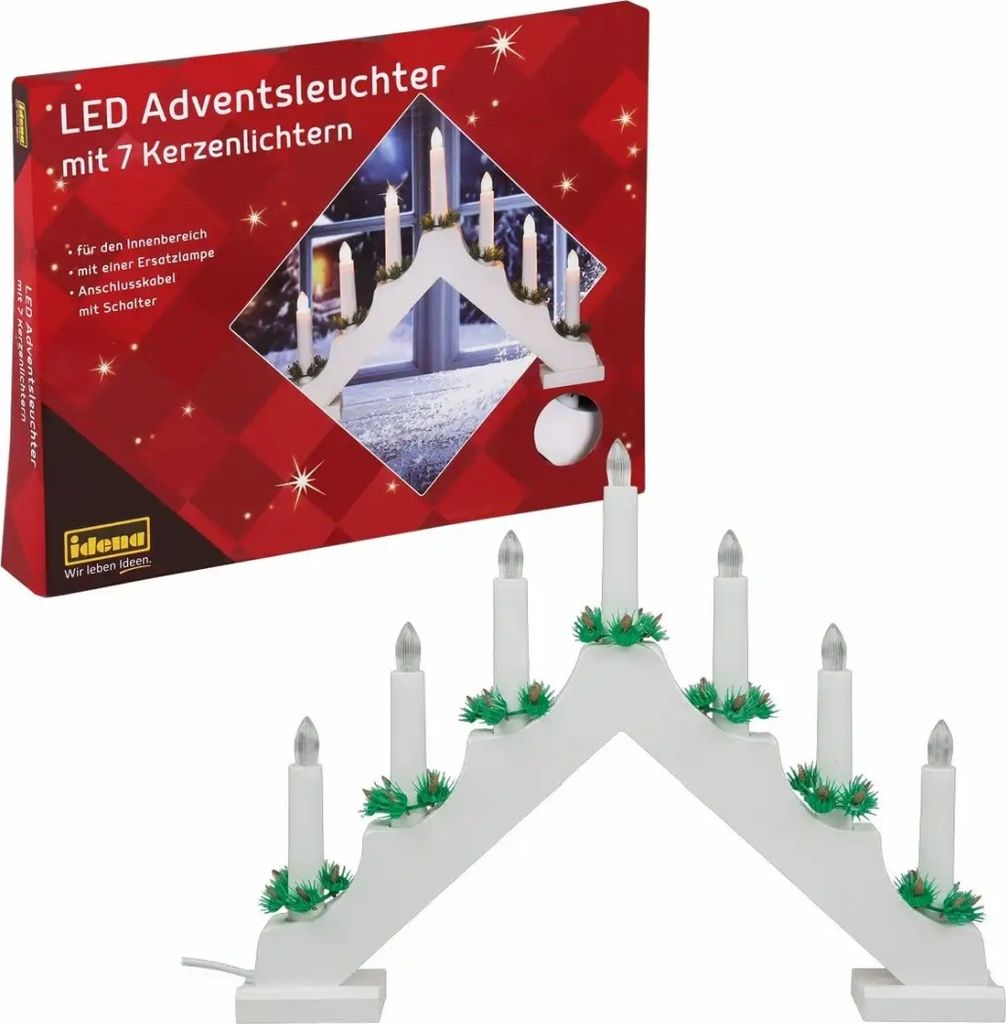 Idena LED Adventsleuchter weiß 7 Kerzenlichter, 40x30cm Produktbild 
