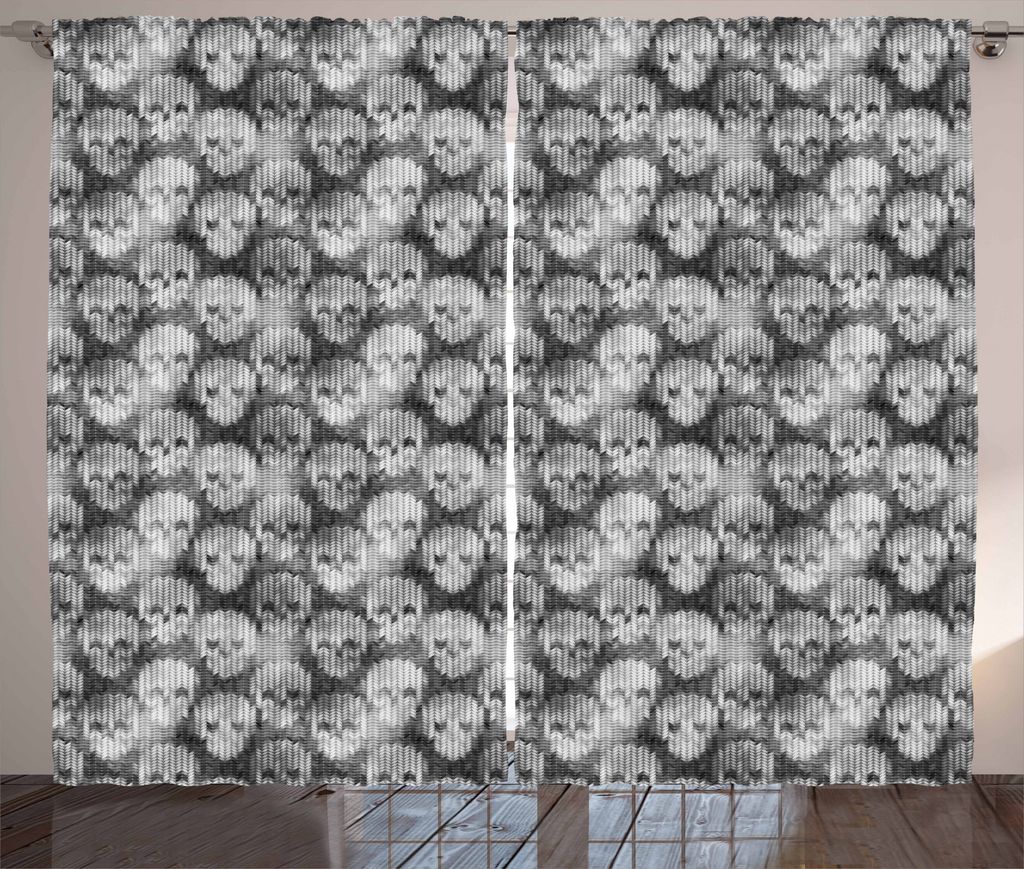 ABAKUHAUS Grau und Weiß Rustikaler Vorhang, Brainpan Kopf, Wohnzimmer Universalband Gardinen mit Schlaufen und Haken, 280 x 175 cm, Grau Schwarz W...