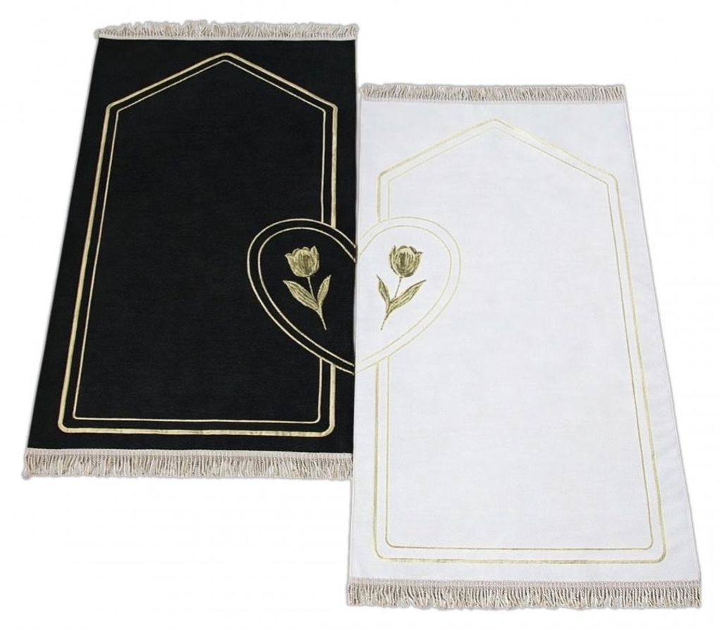 Partner Gebetsteppiche mit Tulpenmuster – weich, elegant in Schwarz-Weiß Größe - 72 x 130 cm
