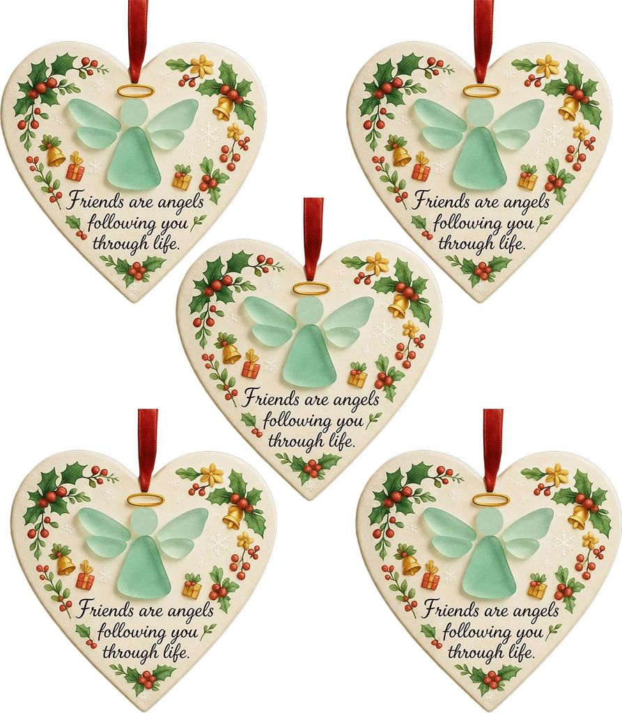 Engel-Weihnachtsschmuck aus Treibglas – Freundschaft ist Liebe – Herzförmiges Andenken für beste Freunde