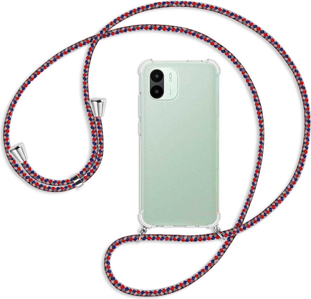Handykette Backcover-Schutzhülle mit Band (Metall silberfarben) für Xiaomi Redmi A1 (6.52'') - silber/blau/rot
