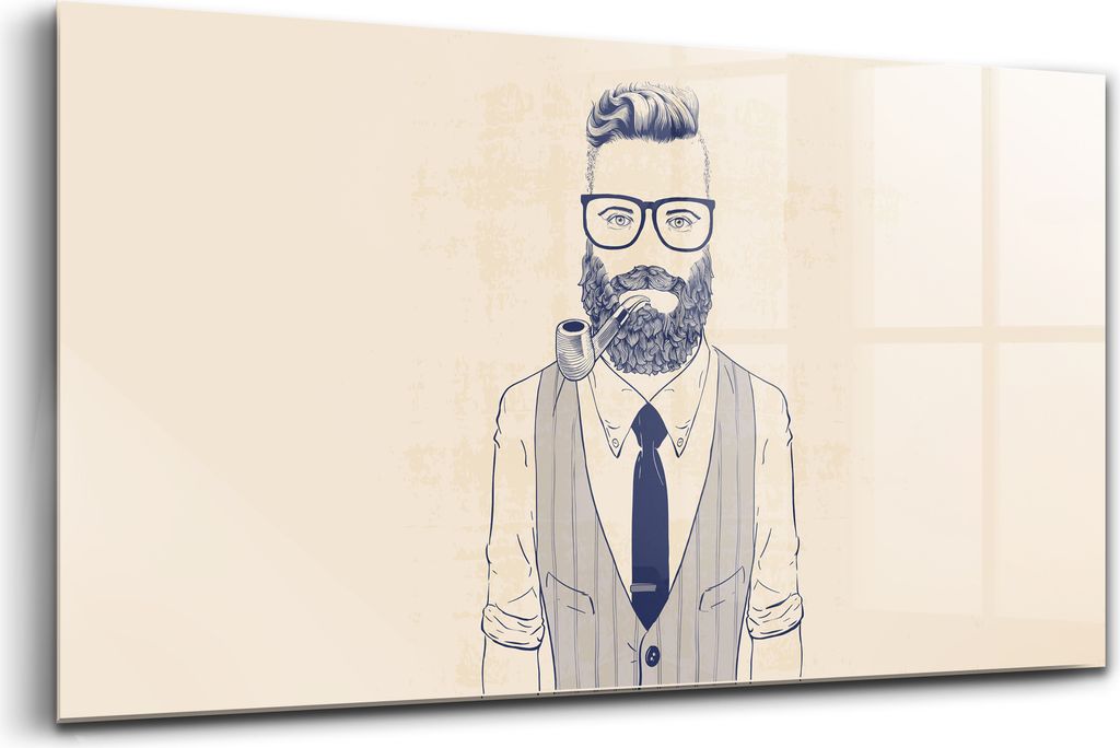 120x60 - Glasbilder - Bilder auf Wandbild - Foto auf Glas - Illustration eines Mannes mit Bart und Pfeife