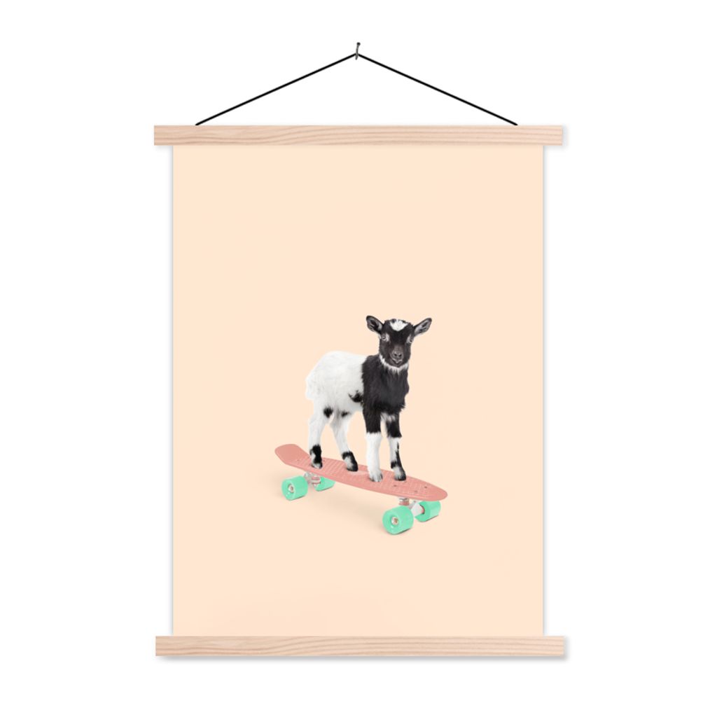 MuchoWow® Textilposter Ziege - Schwarz - Skateboard - Weiß Produktbild 
