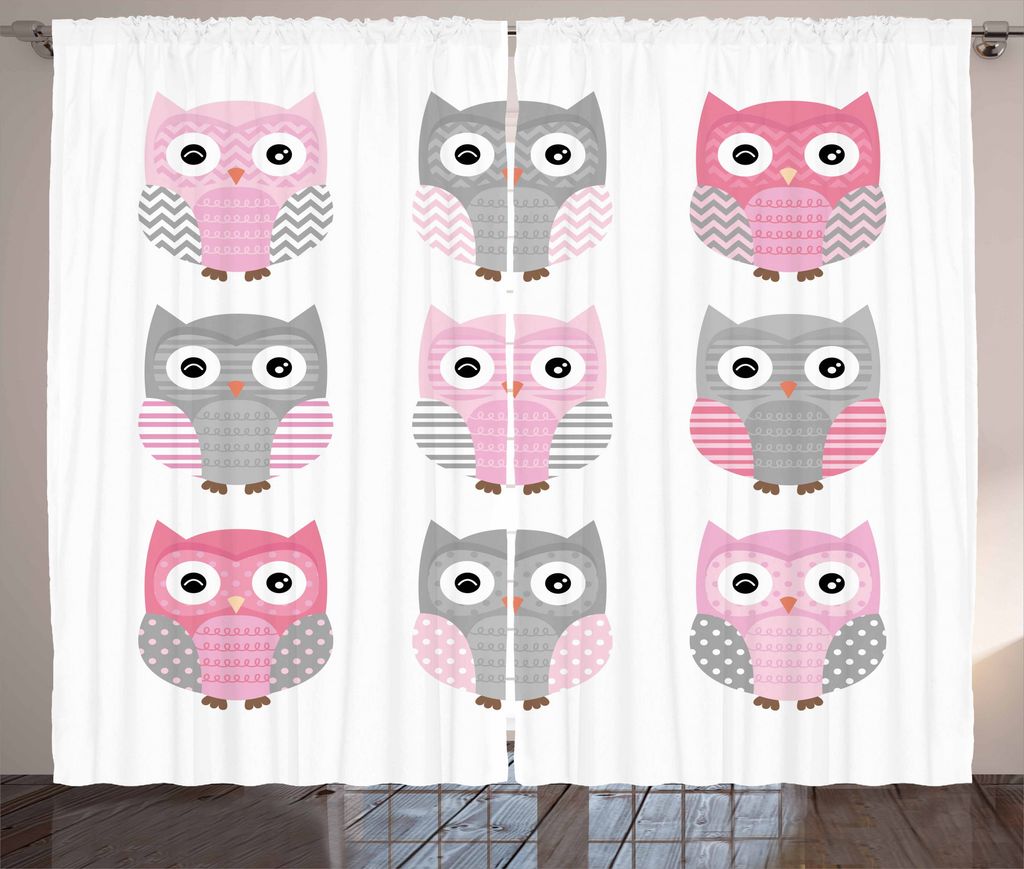 ABAKUHAUS Rosa und Grau Rustikaler Vorhang, Owl Tiere, Wohnzimmer Universalband Gardinen mit Schlaufen und Haken, 280 x 175 cm, Blush Grau