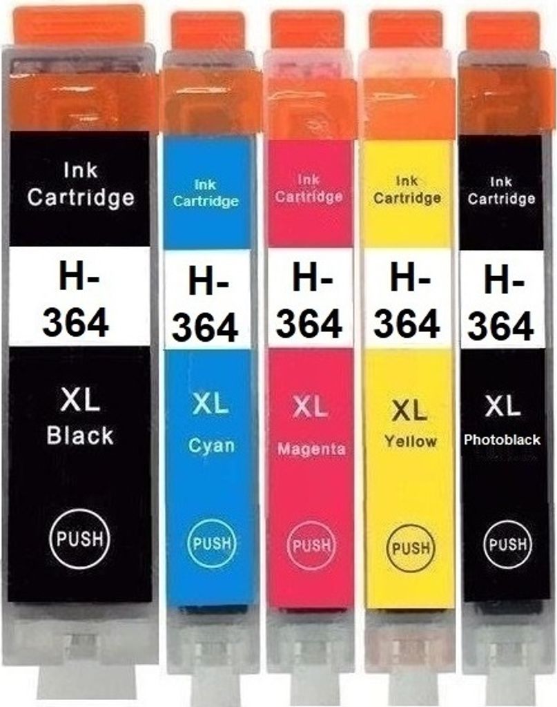 1 Set kompatible Tintenpatronen HP 364 XL black, cyan, magenta, yellow, photo-black - 5 Druckerpatronen mit neuen Chips mit Füllstandsanzeige