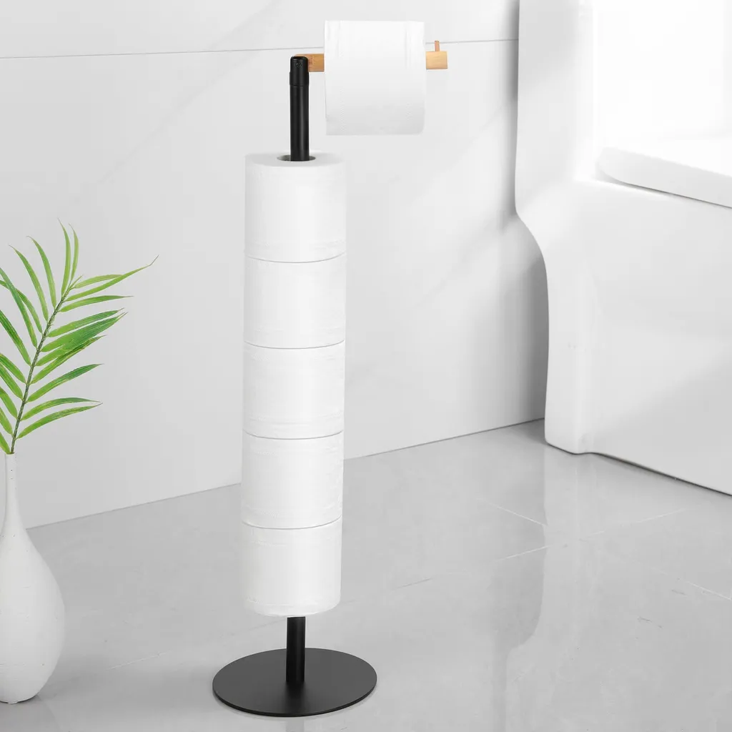 Support papier WC noir mat avec bras articulé et réserve grande capacité