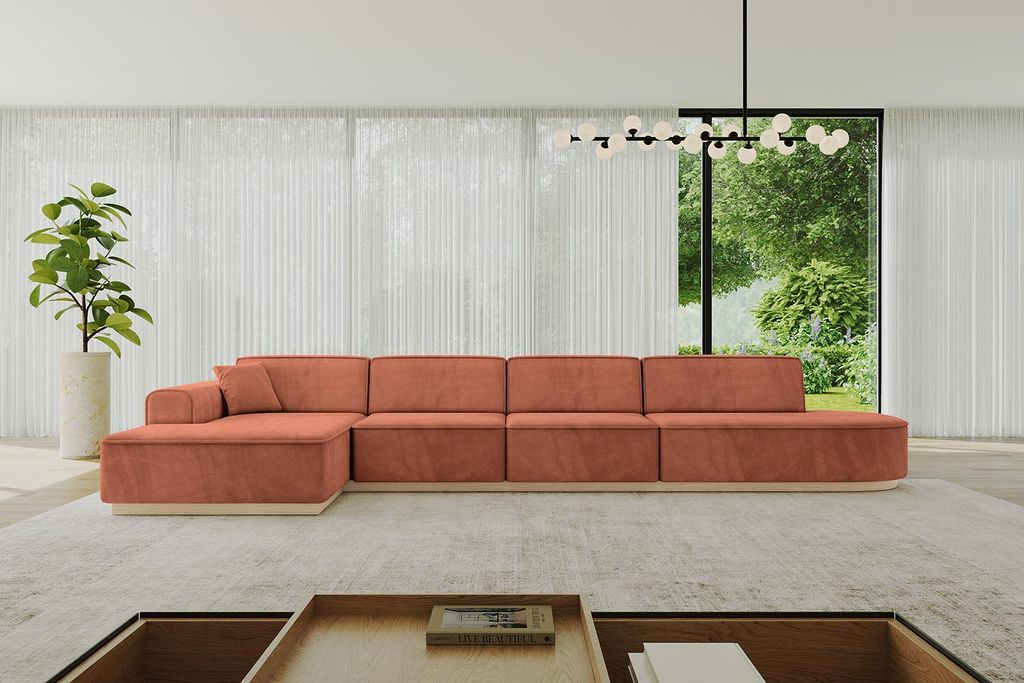 ALTDECOR Ecksofa in L-Form IREA-L3 412x165x80 cm Apricot Corner Sofa Eckcouch Couch Wohnlandschaft Cauchsofa