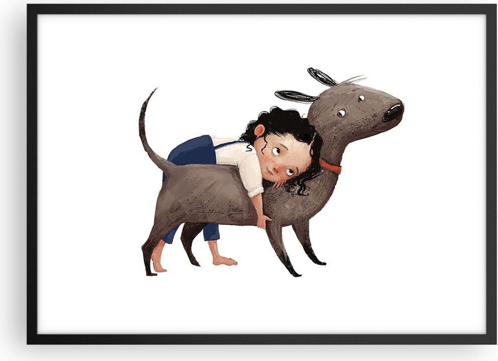 Gerahmtes Poster - Schwarzer Rahmen - Kind Hund Bild - 70x50 cm - Wand Bild - Wanddeko - Wandbilder - Kunstposter - Wandposter - Bilderrahmen - Bil...