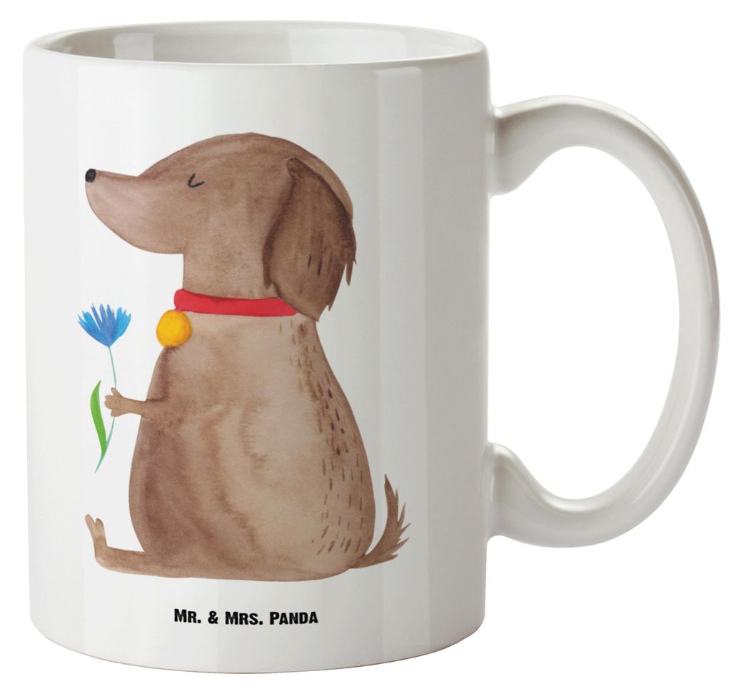 Mr. & Mrs. Panda Große Teetasse Hund Blume - Weiß - Geschenk, Süß, Keramikbecher, Jumbo Tasse, Hundeliebe, weisse, Sprüche, jumbotasse, Hunde,...
