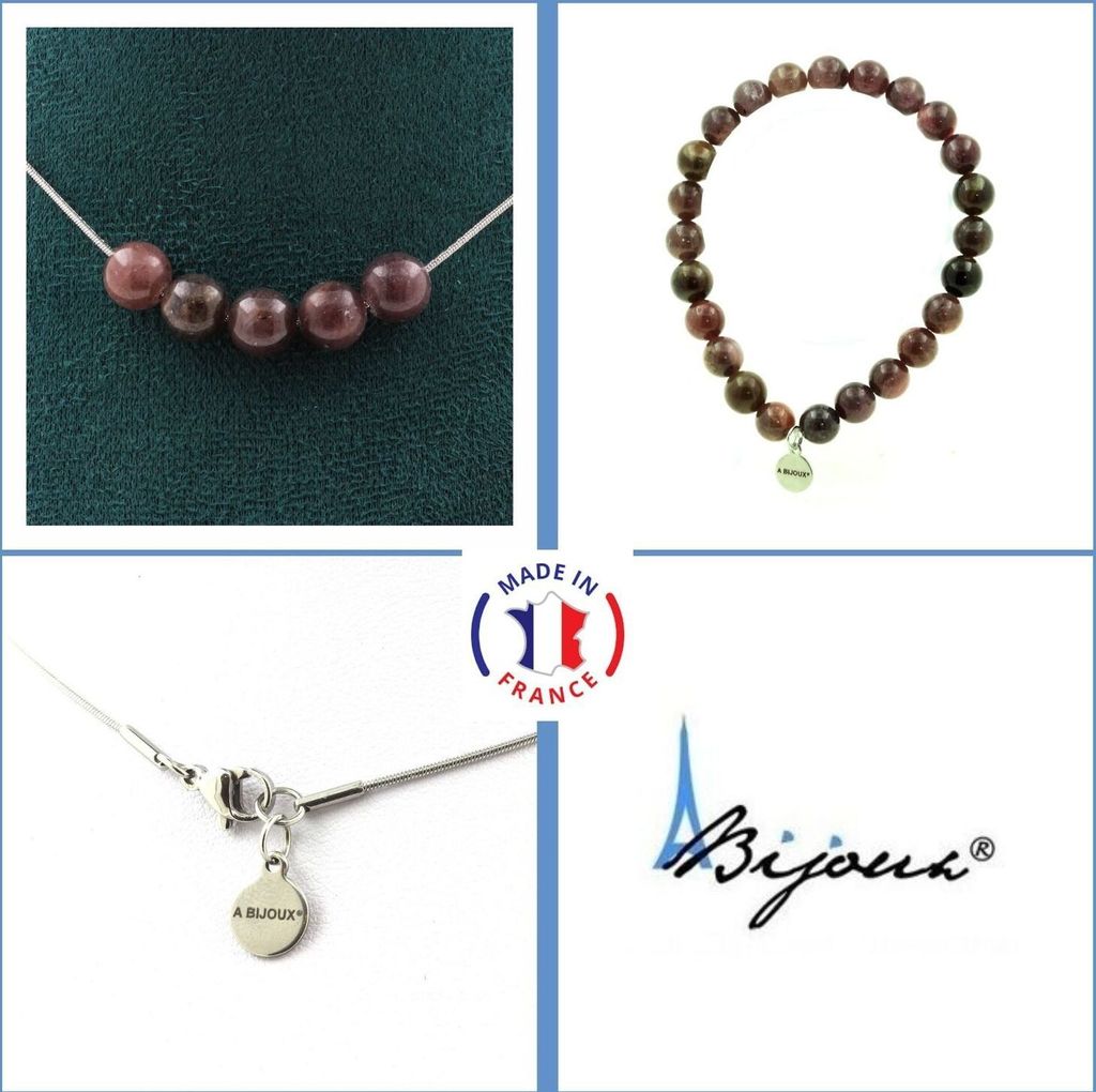 Schmuckset Armband Halskette 5 Rubinperlen aus Mogok, Burma, Myanmar 8 mm Edelstahlkette