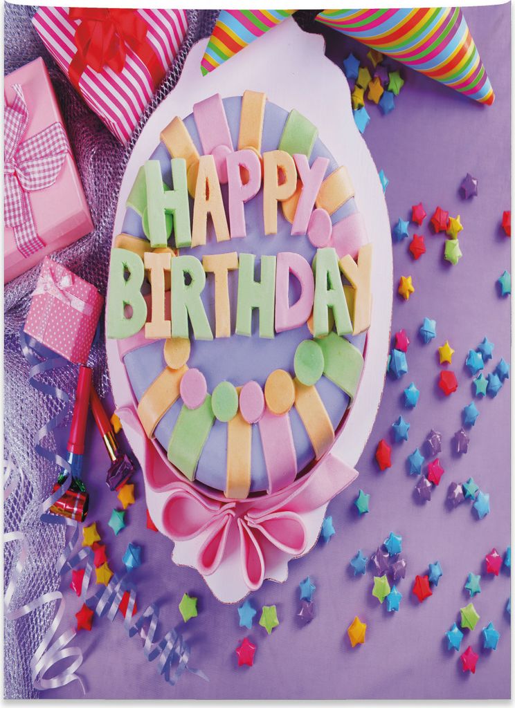 Abakuhaus Lila Wandteppich, Geburtstags-Kuchen-Geschenke aus Weiches Mikrofaser Stoff Kein Verblassen Klare Farben Waschbar, 110 x 150 cm, Mehrfarbig