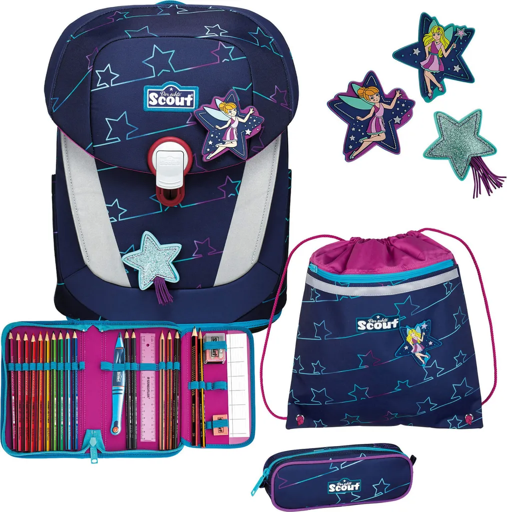 Cartable scolaire Scout Sunny II Blue Star avec accessoires - Kit complet