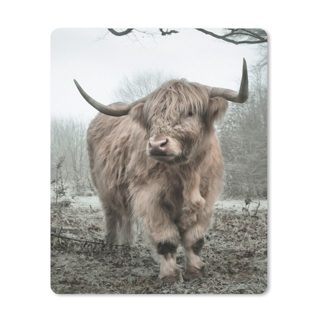 MuchoWow Mauspad Mousepad Schottischer Highlander - Wald - Nebel - Kuh - Tiere - Natur 30x40 cm - Mousepads - Maus Mat - Pad - Mausunterlage - Ma...