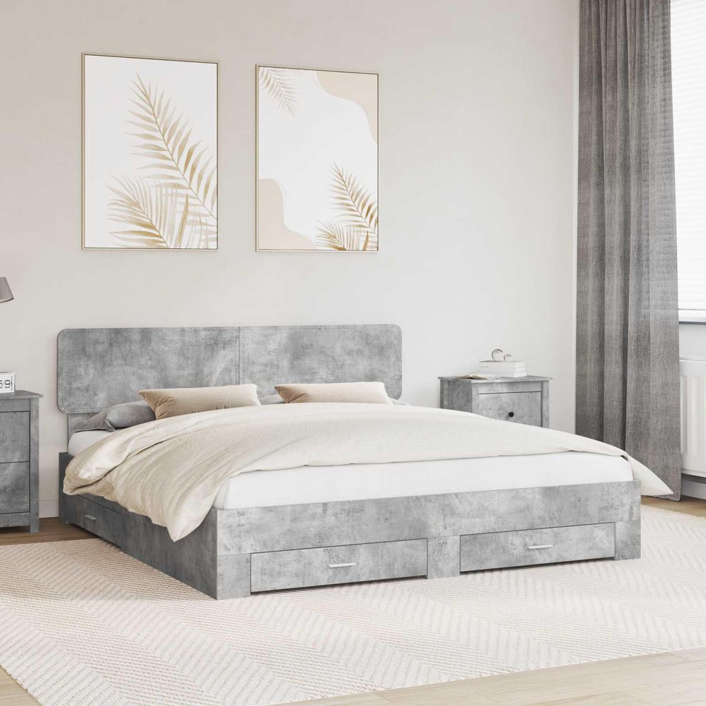 Maison Exclusive - Bettrahmen mit Kopfteil Beton Grau 200 x 200 cm Holzwerkstoff