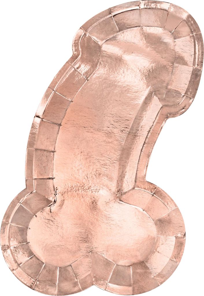 Frivole längliche Form-Teller JGA-Partydeko 6 Stück roségolden 26,5 x 15,5 cm -