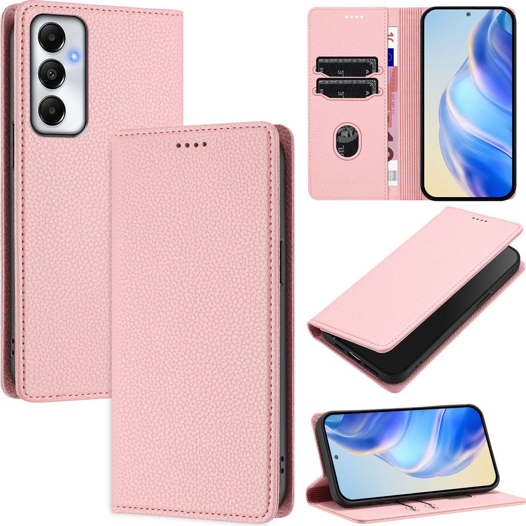 Litchi Leder Handyhülle für Samsung Galaxy A05S Wallet Kartenfächer Standfunktion Hülle Pink