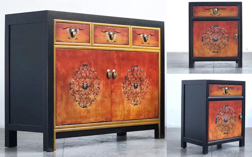 Chinesische Möbel Kombination Fire Shabby Chic Vintage Sideboard Kommode Schrank Hochzeitsschrank Nachtkästchen asiatisch orientalisch fernöstli...