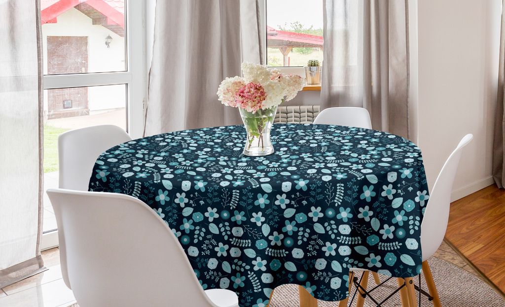 ABAKUHAUS Botanischer Runde Tischdecke, Wald Bouquets und Blumenblätter, Kreis Tischdecke Abdeckung für Esszimmer Küche Dekoration, 150 cm, Tür...
