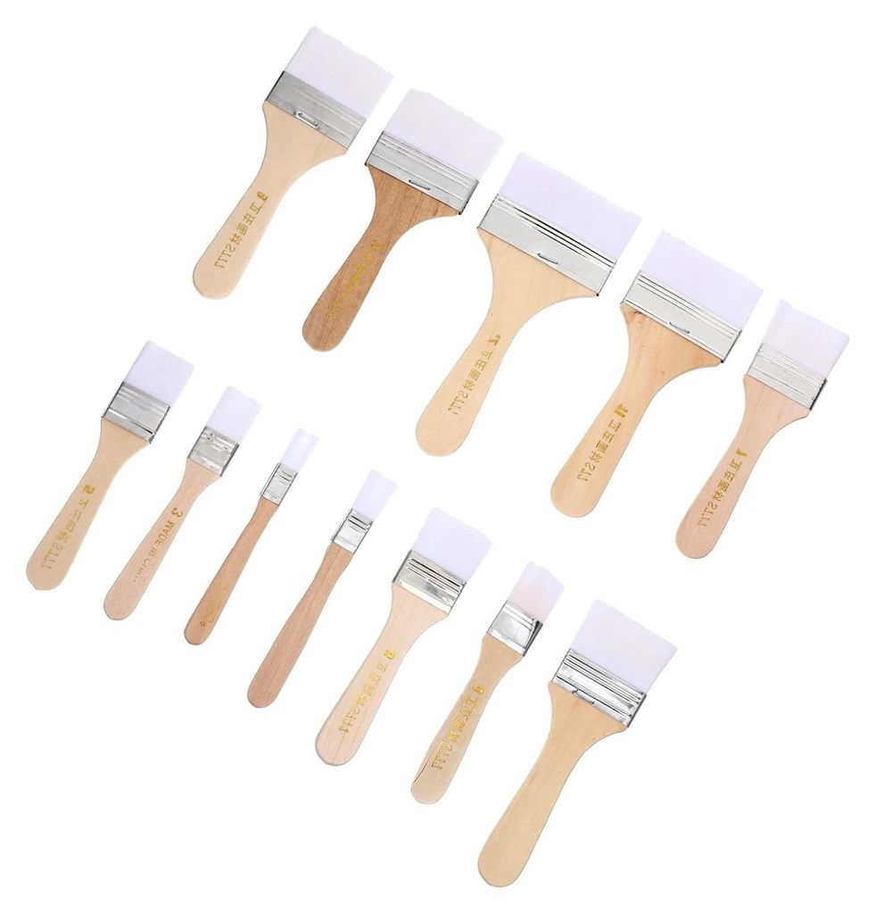 12 Stück Nylon Flachpinsel für Acryl-, Öl- und Aquarellfarben mit weißen Borsten