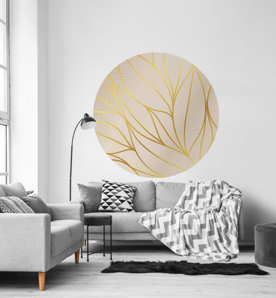 Fototapete minimalistische Blätter rund, Material:Premium Vlies 150g/qm, Größe Tapete:195cm rund