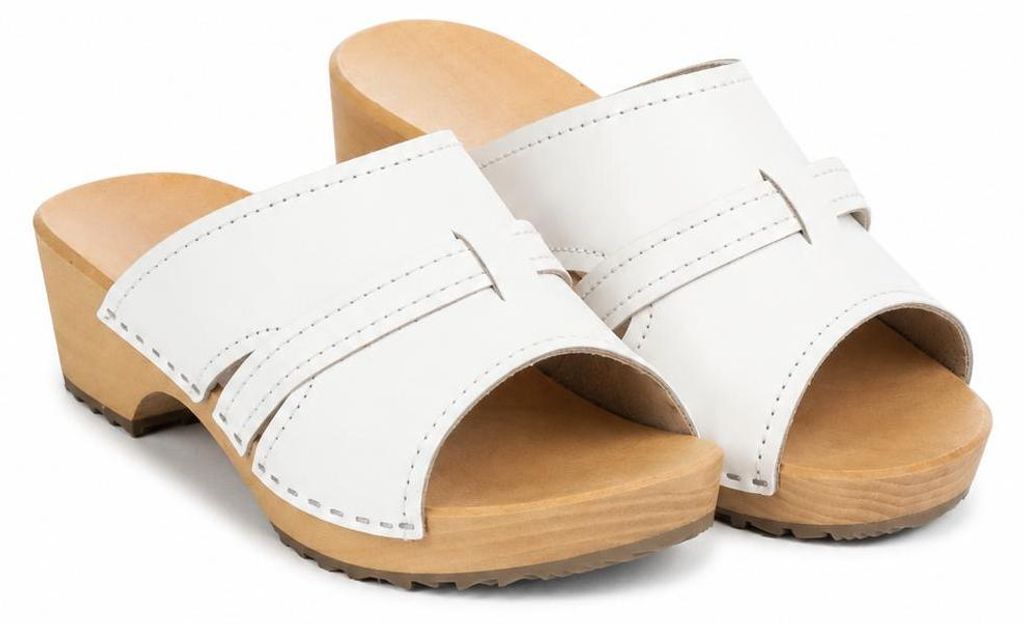 Weiße Damen Holzclogs aus Echtleder – Bequeme Clogs mit Produktbild 