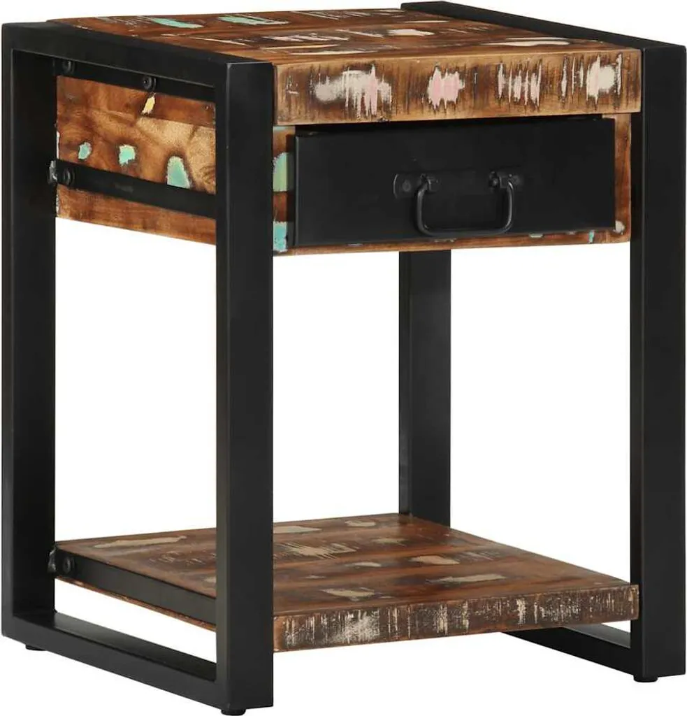 Tavolino da Salotto Multicolore 40x40x50 in Legno Antico Massiccio