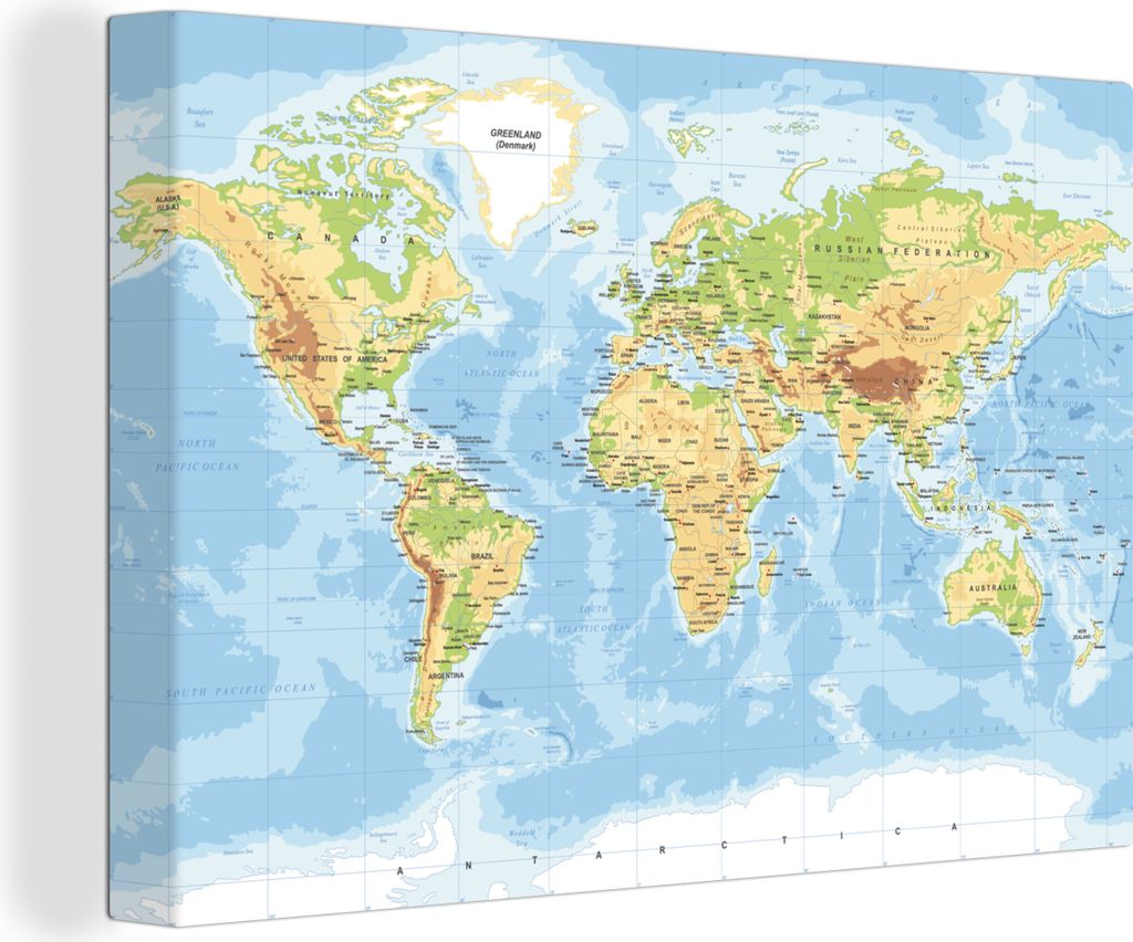 OneMillionCanvasses - Leinwandbilder - 150x100 cm, Weltkarte - Geographie - Atlas, Wandbilder Kunstdruck Wanddekoration
