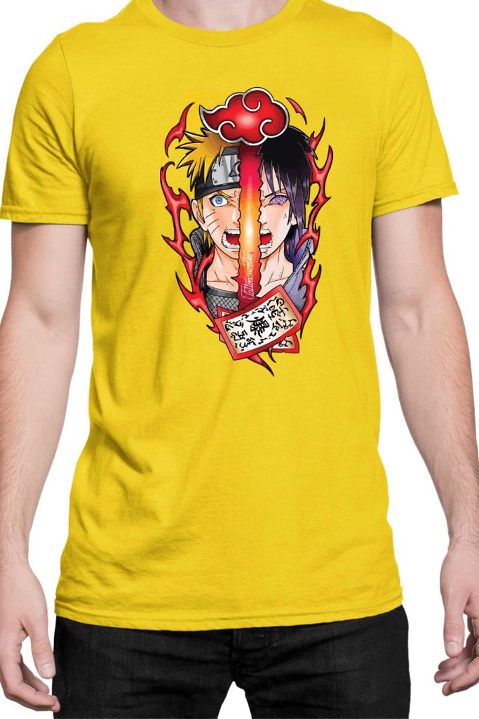 Herren T-Shirt Naruto Naruto V Sasuke 02, Man 3XL / Gelb