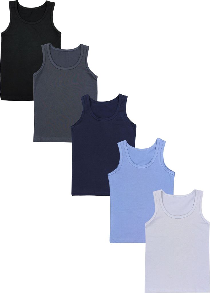 TupTam Kinder Jungen Unterhemd Ärmellos Tanktop 5er Pack , Farbe: Schwarz Dunkelblau Anthrazit Grau Blau, Größe: 116-122