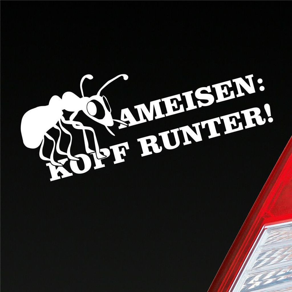 Auto Aufkleber Ameisen Kopf runter! Auto Tuning 15x6 cm Weiss Matt Sticker Heckscheibenaufkleber