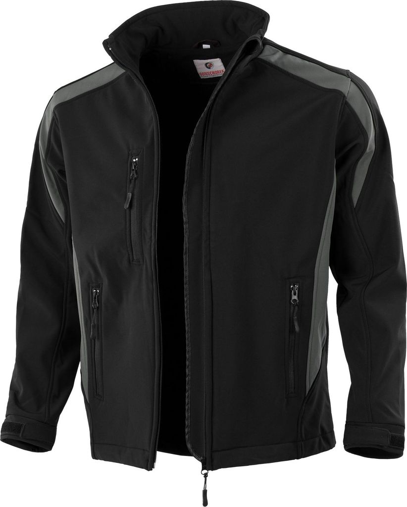 Qualitex Softshelljacke - wasserabweisende Outdoor-Arbeitsjacke - atmungsaktive Übergangsjacke - in Farbe: schwarz/grau - Herren: L - Damen: 44