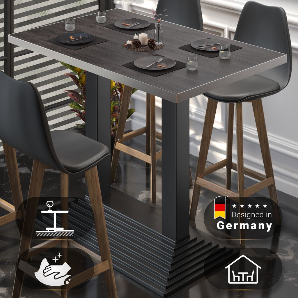 BPY | Bistro Stehtisch | 120 x 70 x 112 cm | Edelstahl Rand | Rechteckig | Wenge / Schwarz | Gastro Steh Tisch Restaurant