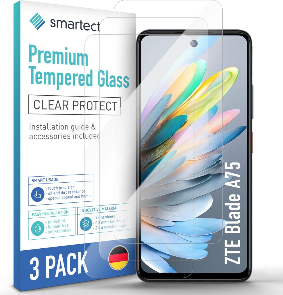 3x Schutzglas Panzerfolie Klar für ZTE Blade A75 Produktbild 