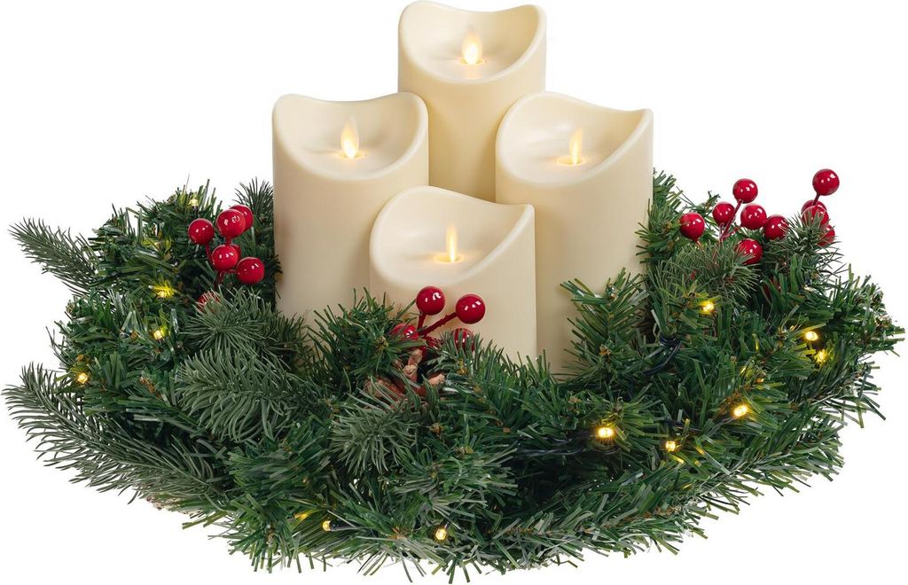Künstlicher Adventskranz ca. Ø 40 cm mit 30er Lichterkette Produktbild 1