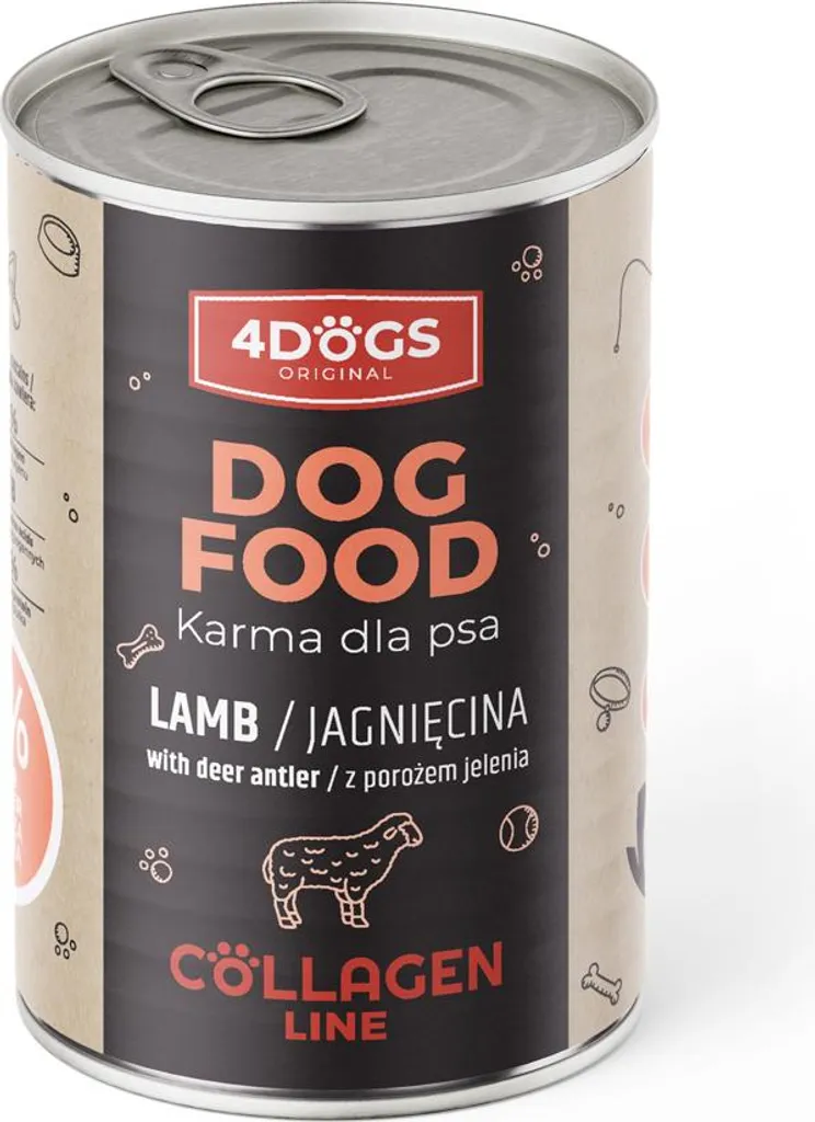 OFFERTA 4dog Collagene Agnello e Corna 400g - Prezzo Stock Umido Cane