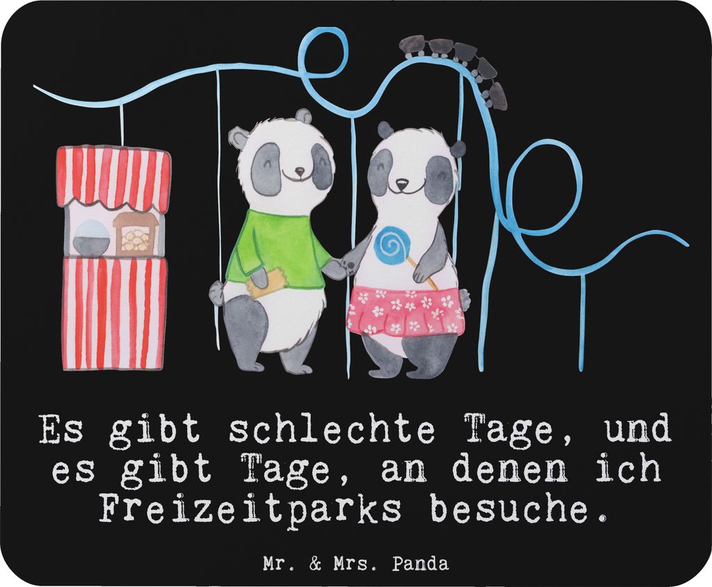 Mr. & Mrs. Panda Mousepad Pandas Freizeitpark besuchen - Schwarz - Geschenk, mauspad laptop, mousematte, Mouse Pad, pc, Achterbahn fahren