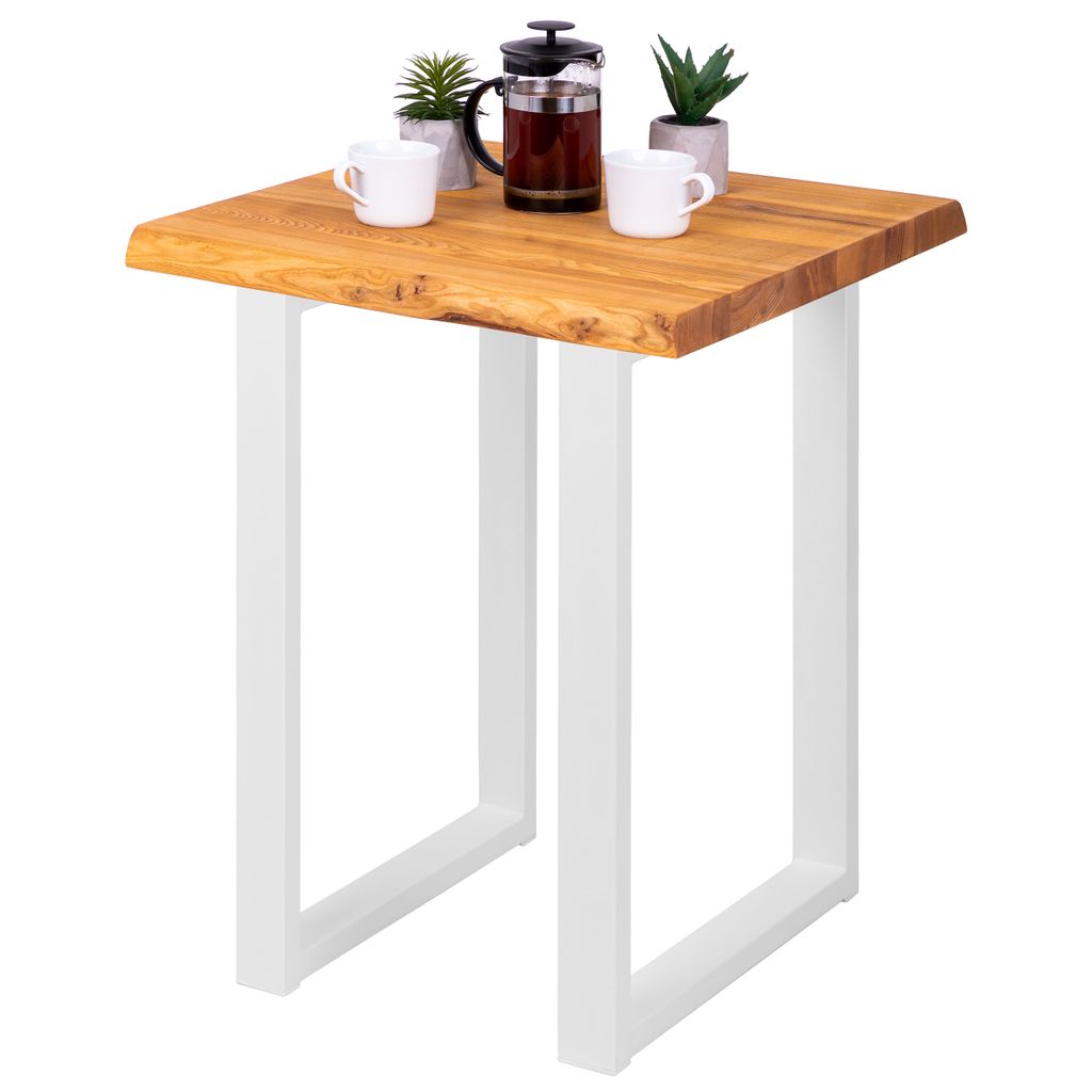 LAMO Manufaktur Beistelltisch Baumkante Couchtisch Küchentisch 60x60x76 cm (LxBxH), Loft, Esche Dunkel / Weiß, LBB-01-A-004-9016L