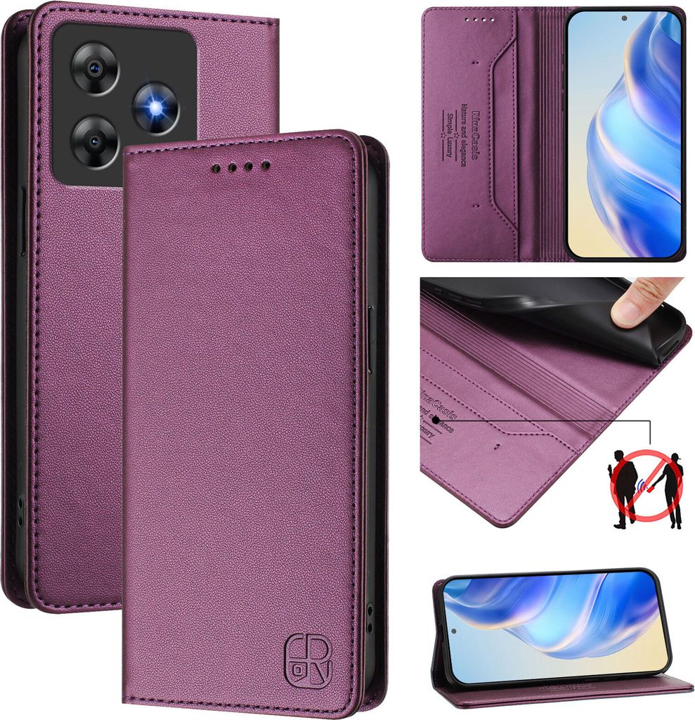 Lederhülle für Blackview Wave 8C/Wave 8/Oscal Flat 2 Hülle Flip Brieftasche Kartenfächern Ständer Schutzhülle Lila