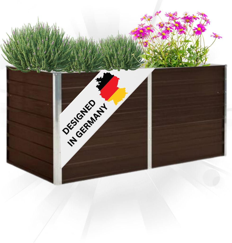 DELUKE Hochbeet für Garten OSKAR Braun | 160x80x77cm | Verzinkter Stahl | Wetterfest | Gartenbeet Kräuterbeet Blumenbeet Beet hoch Frühbeet f...