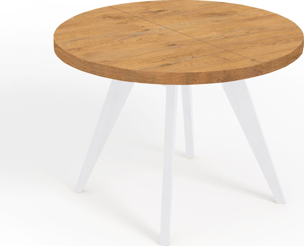 Runder Ausziehbarer Tisch für Esszimmer, LORA, Loft-Stil, Skandinavische, Durchmesser: 110 / 160 cm, Farbe: Eiche Lancelot / Weiß