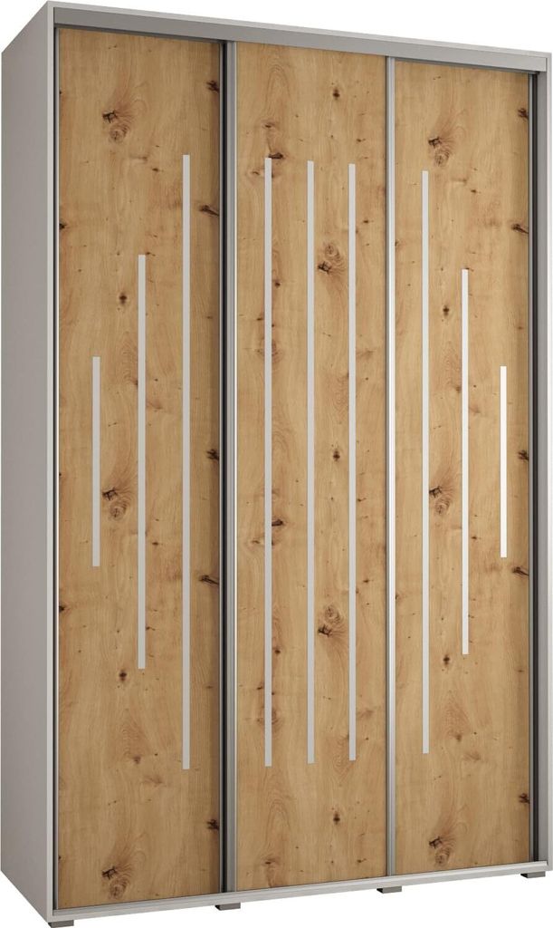 MEBLE KRYSPOL Cannes 12 Schrank mit 3 Schiebetüren - 205,2x160x45 cm - Weiß Artisan Silber