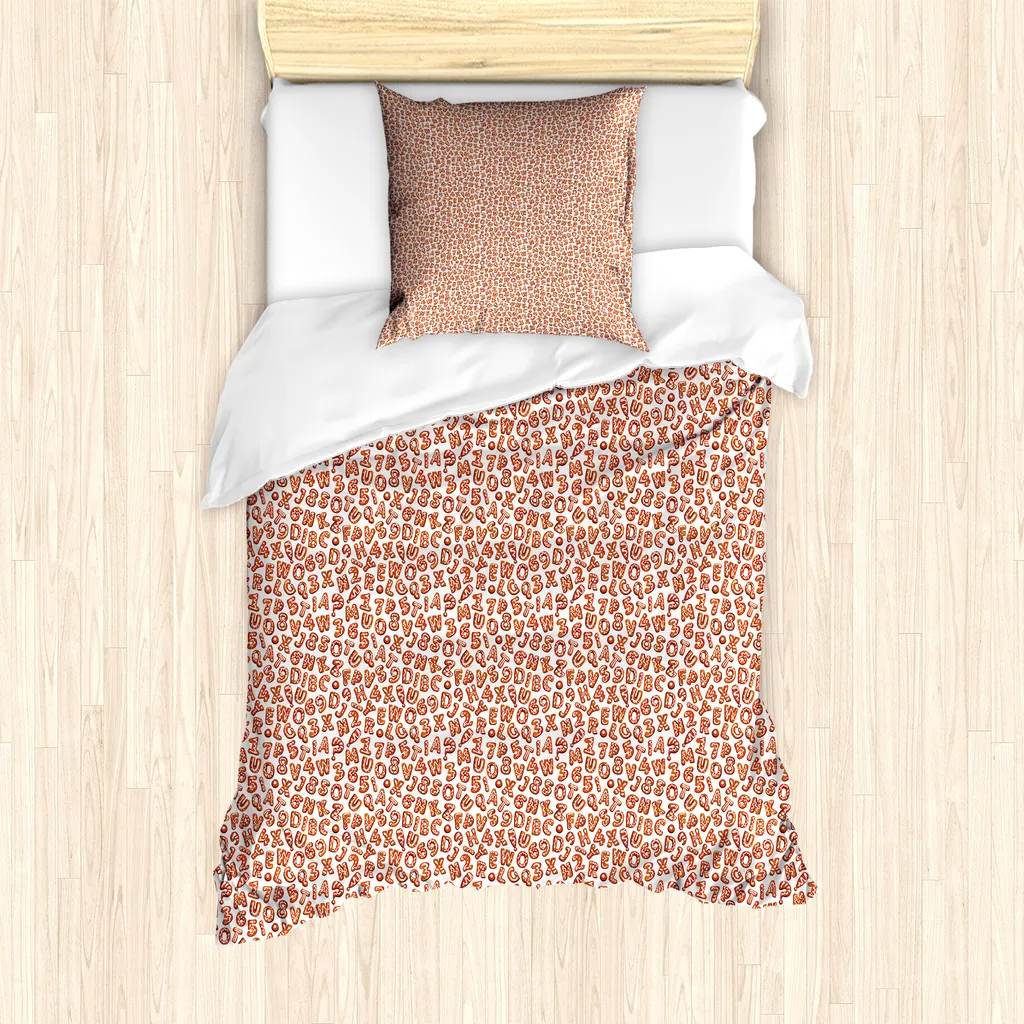 Linge de lit Noël pour enfant 135x200 cm, décor alphabet orange et pêche