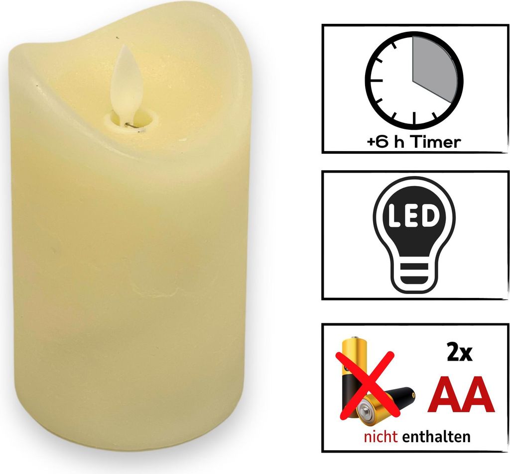 ToCi LED Kerzen Set Creme 7,5x15cm mit beweglicher Flamme