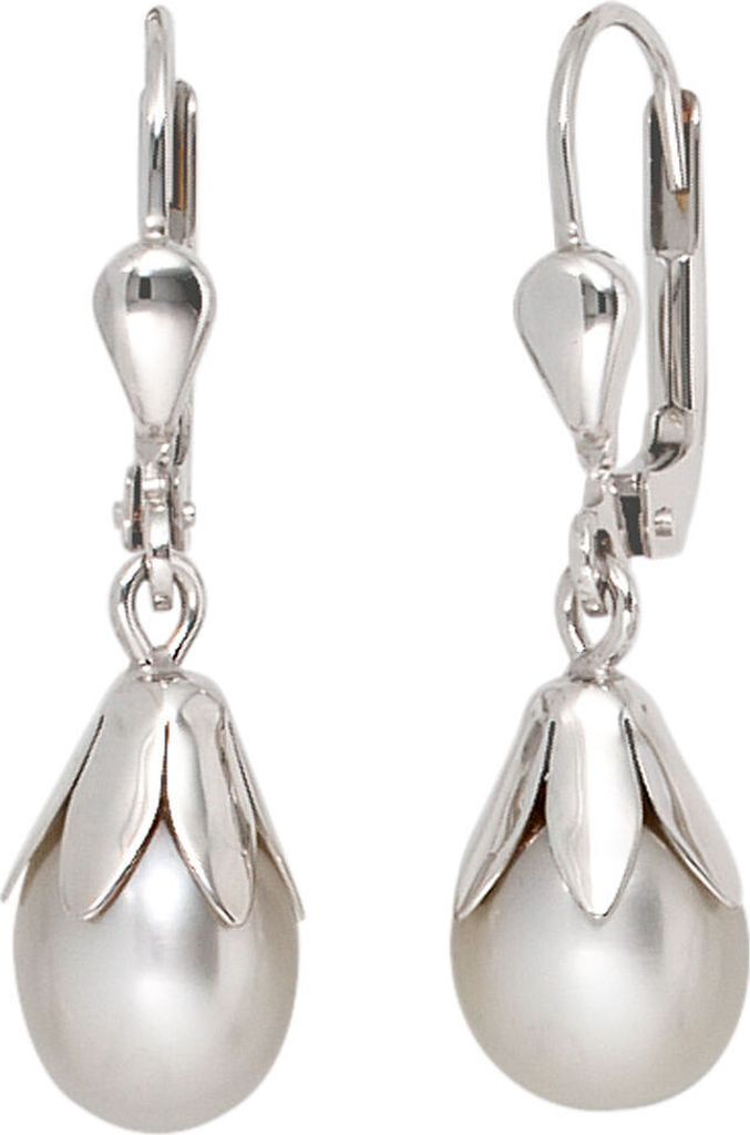 Ohrringe Ohrhänger Boutons Süßwasser Perlen grau 333 Gold Weißgold