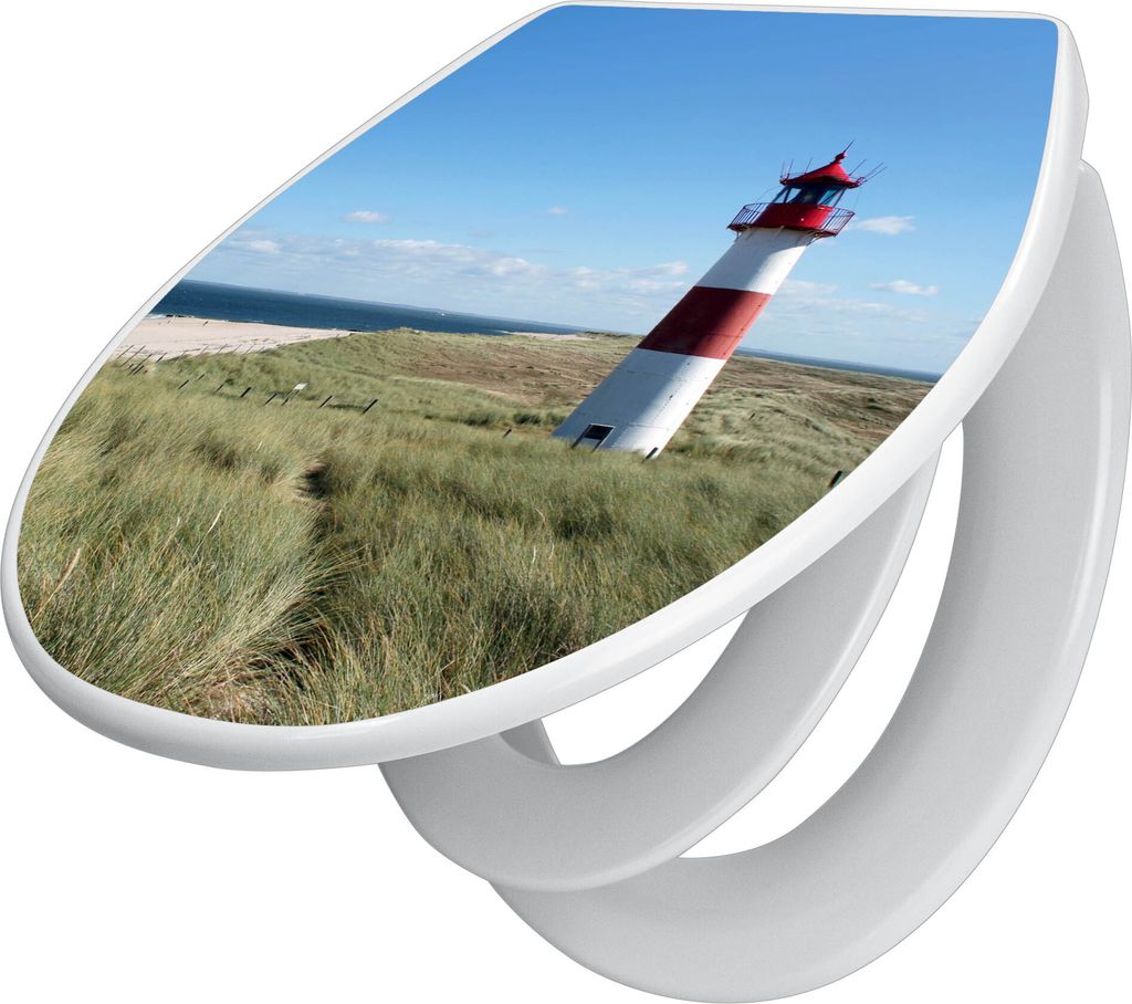 banjado Familien WC Sitz mit Absenkautomatik 37x44,5x5cm -Leuchtturm - Klodeckel/Klobrille mit kindersitz aus hochwertigem Polypropylen - universel...