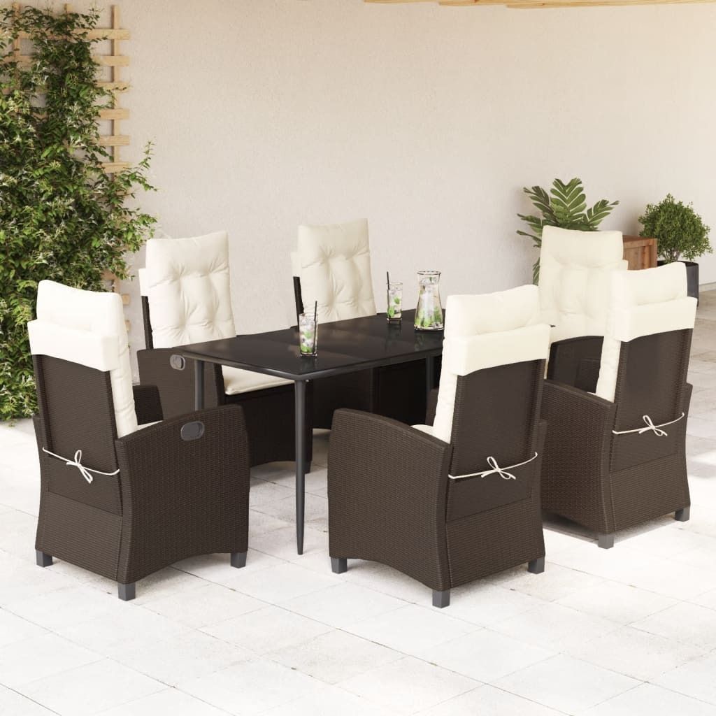 "Rabatt" 7-tlg. Garten-Essgruppe - mit tishe & Stuhl - mit Kissen Braun Poly Rattan - Lounge-Dining set CC9434