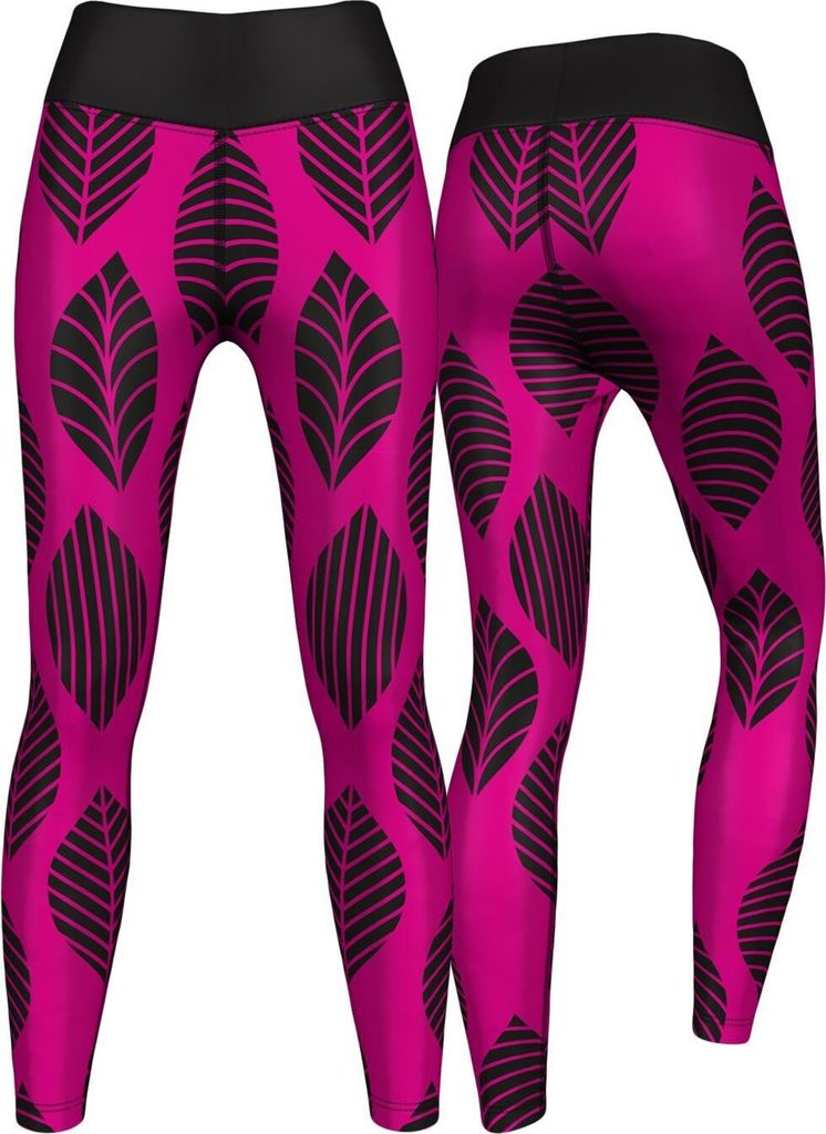 GermanWear,Leggings Tights dehnbar Sport Gymnastik Training Tanzen Freizeit Yoga, Leaf pink/schwarz, Größe:M